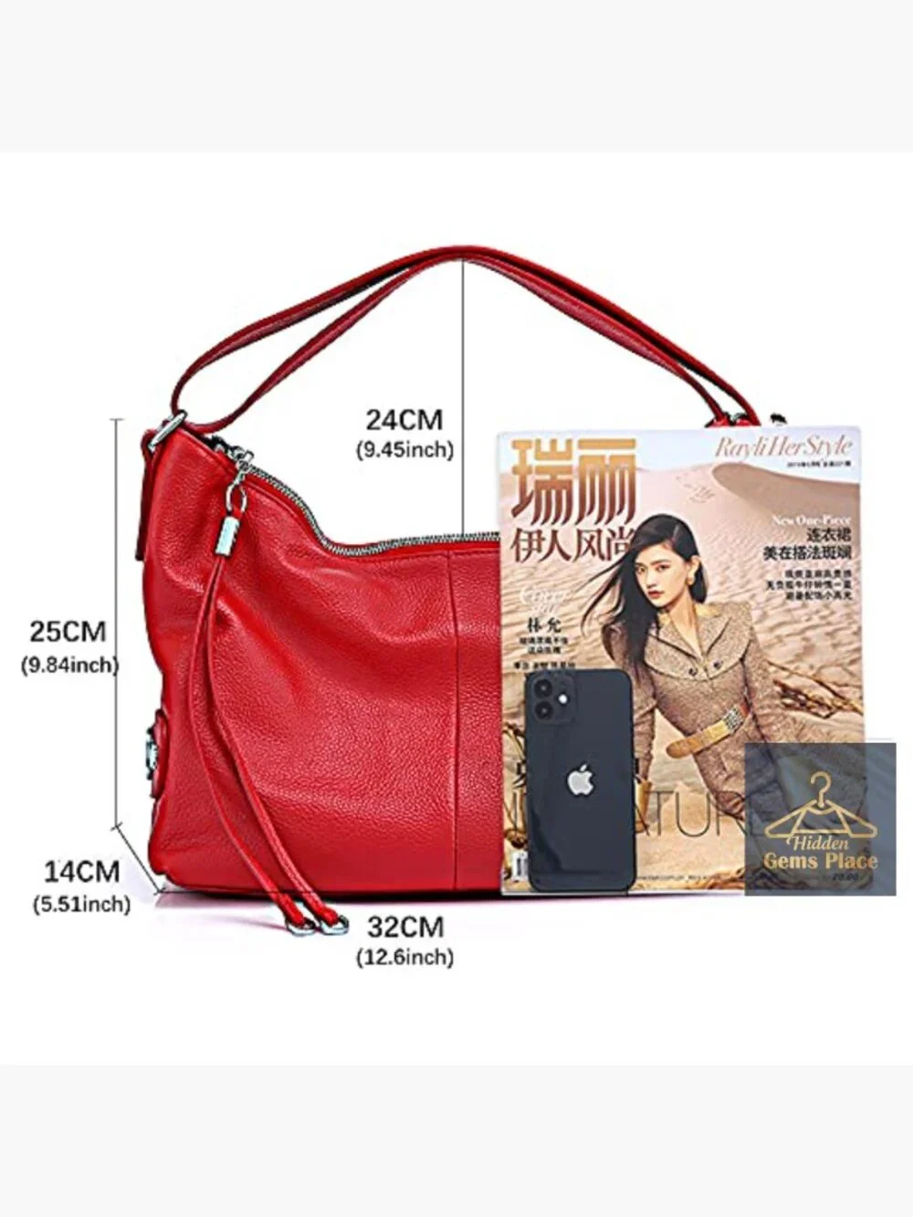Genuine Leather Hobo Tote Bag, Shoulder Crossbody Purse